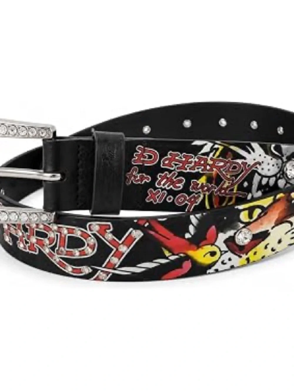 Ed Hardy Tiger Tattoo Print Studded Embellished Metal Buckle Adjustable belt